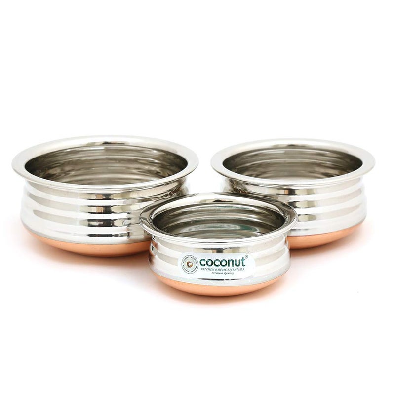 Coconut Stainless Steel & Copper Bottom Marvel Mini Handi (Without Handle & Lid) 3 Piece Set (Capacity - 150ML, 250ML & 350ML) - Image 5