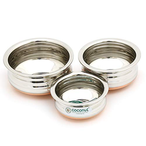 Coconut Stainless Steel & Copper Bottom Marvel Mini Handi (Without Handle & Lid) 3 Piece Set (Capacity - 150ML, 250ML & 350ML) - Image 2