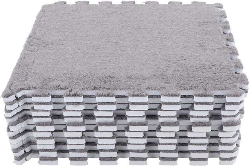 10 Plush Foam Floor Mats Interlocking Rug Grey Soft Non Slip - Image 1