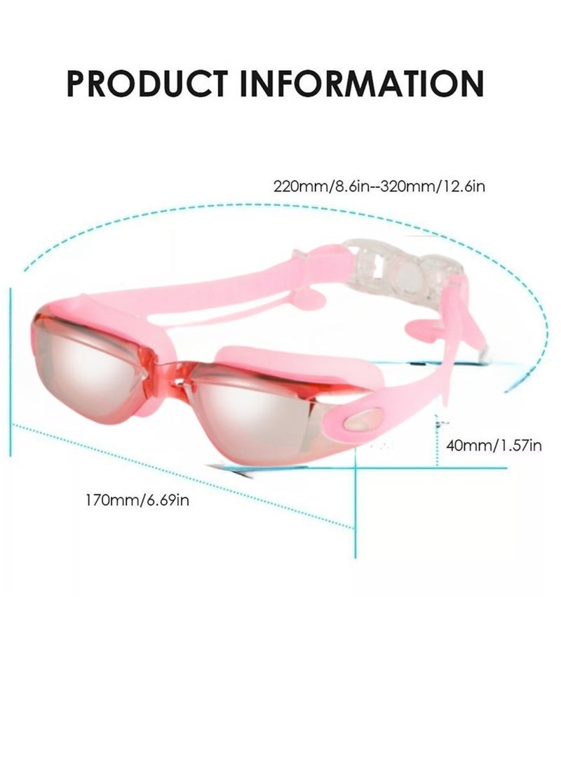 Swimmer - Professional Waterproof Swimming Goggles Mirrored Lens With ultra wide and clear view comes with plastic case Nose Clip with Earplugs and Swimming cap All in one set anti fog swimming goggles（Pink） - Image 1