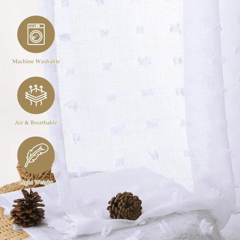 Guken White Sheer Curtains 84 Inch Length 2 Panels Sets for Living Room Bedroom 38 Inch Width Boho Drapes Light Filtering Pom Pom Curtains Semi Sheer Nursery Girls Rod Pocket,W38xL84 - Image 5