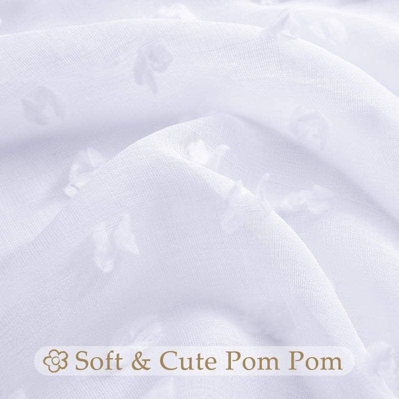 Guken White Sheer Curtains 84 Inch Length 2 Panels Sets for Living Room Bedroom 38 Inch Width Boho Drapes Light Filtering Pom Pom Curtains Semi Sheer Nursery Girls Rod Pocket,W38xL84 - Image 4