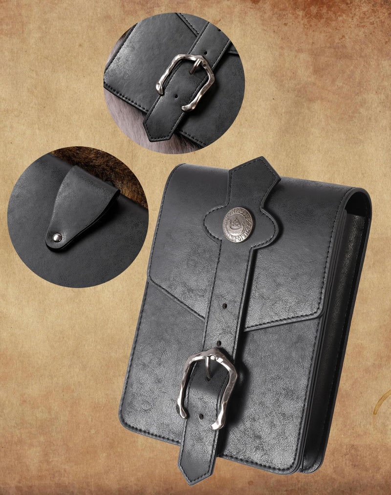 Berenlu 3 PCS Renaissance Accessories, Viking Belt, Medieval Vintage Belt Pouch & Leather Bracers for Halloween LARP Cosplay (Black Square Pouch) - Image 3