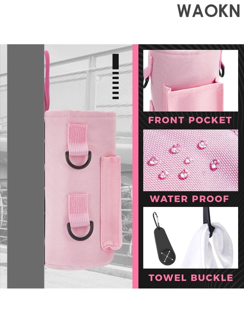 WAOKN Magnetic Water Bottle Holder Gym Water Bottle Carrier Bag with Phone Pocket Water Bottle Pouch Sleeve with Silicone Towel Buckle and Sling for Men Women Gym Accessories Organizer for Gym, Travel-Equipped with 6 magnets and silicone buckle（Pink） - Image 4