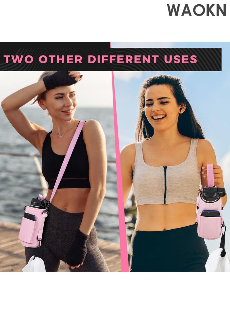 WAOKN Magnetic Water Bottle Holder Gym Water Bottle Carrier Bag with Phone Pocket Water Bottle Pouch Sleeve with Silicone Towel Buckle and Sling for Men Women Gym Accessories Organizer for Gym, Travel-Equipped with 6 magnets and silicone buckle（Pink） - Image 5