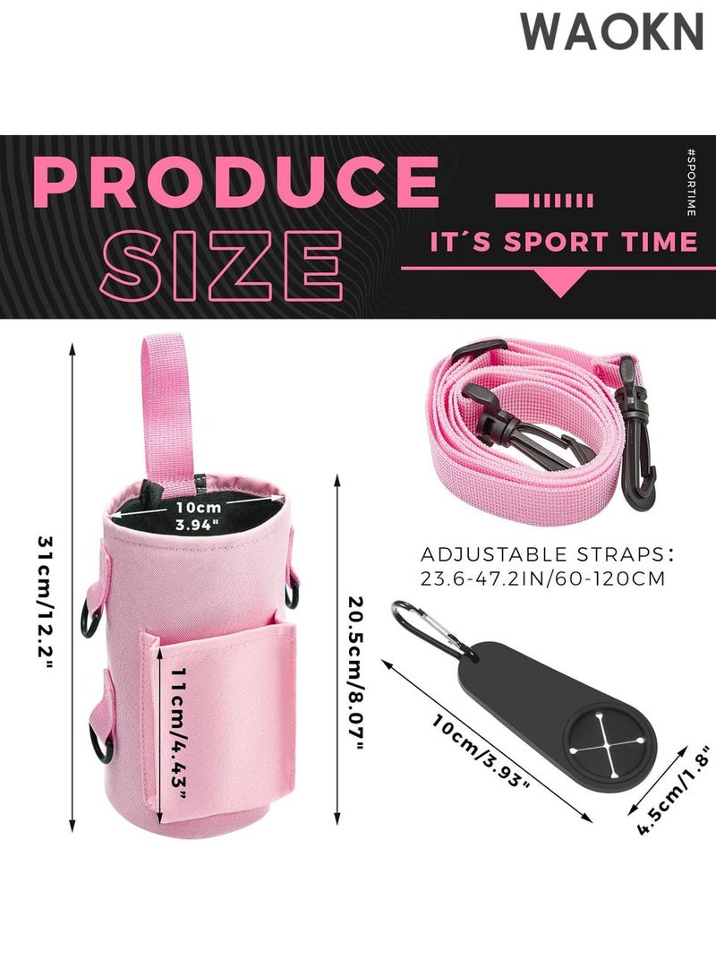 WAOKN Magnetic Water Bottle Holder Gym Water Bottle Carrier Bag with Phone Pocket Water Bottle Pouch Sleeve with Silicone Towel Buckle and Sling for Men Women Gym Accessories Organizer for Gym, Travel-Equipped with 6 magnets and silicone buckle（Pink） - Image 2
