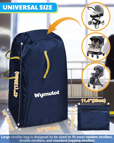 wymulot Large Stroller Bag for Airplane Waterproof Stroller Travel Bag Gate Check Stroller Bag for SingleDouble Stroller Travel Bag with Handle and Drawstring Closure Stroller Cover Blue - Image 3