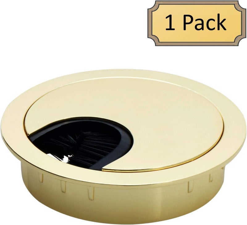 Desunia Polished Brass Metal Cable Grommet | 2 Piece "Lock in" Feature with "Brush" Opening for Management of Office & Computer Desk Wires | 60mm (2 3/8") Hole Opening | 1 Pack - Image 3