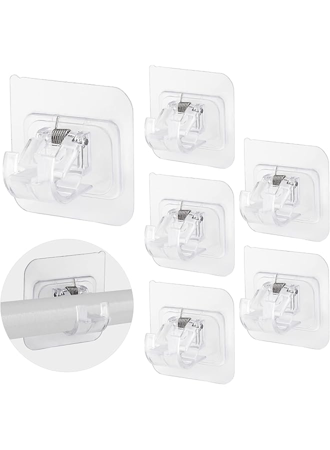 erorex 6 Pcs No Drill Curtain Rod Brackets, Transparent Self-Adhesive Nail Free Wall Mount Curtain Rod Holder Hooks for Bathroom, Kitchen, Home, Hotel Use  - Image 1