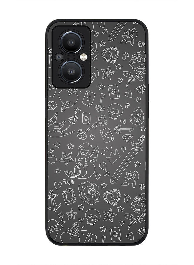 Stylizedd Rugged Black edge case for Reno8 Z 5G / Reno8 Lite 5G / Reno7 Z 5G Slim fit Soft Case Flexible Rubber Edges Anti Drop TPU Gel Thin Cover - Doodles - Image 1