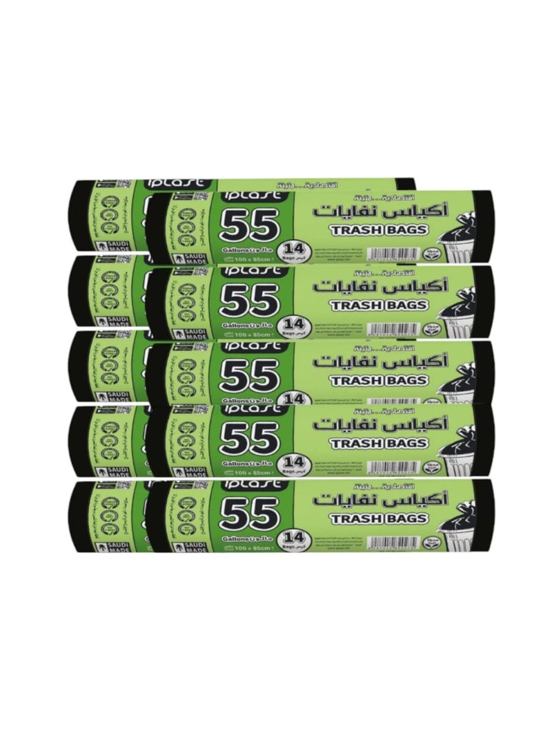 Iplast Trash bags, 55 gallons, black, 14 bags * 10 rolls