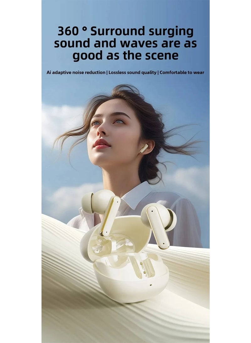 Sports Bluetooth Headphones with Digital Display, Noise Cancellation, Long Battery Life, In-Ear Gaming Wireless Headphones, Heavy Bass, True Wireless Earbuds, ENC, Clear Calls, Lightweight Earphones, IPX5 Waterproof, Apricot - Image 2