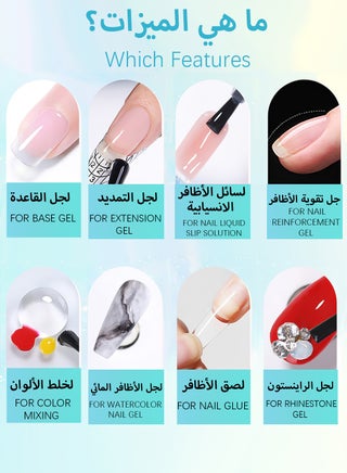 8 In 1 Nail Glue Gel, Multiple Functions Super Strong Nail Extension Glue Soak Off UV&LED Cured, High Gloss Long Lasting Easy to Use Nail Repair Treatment, Base Gel 10ML Clear - view 3