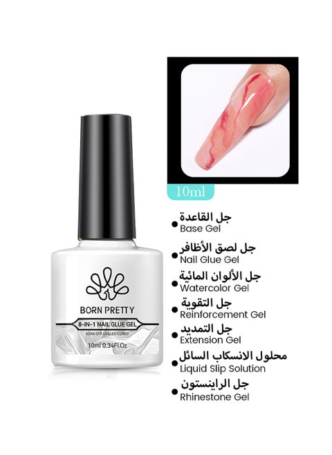 8 In 1 Nail Glue Gel, Multiple Functions Super Strong Nail Extension Glue Soak Off UV&LED Cured, High Gloss Long Lasting Easy to Use Nail Repair Treatment, Base Gel 10ML Clear