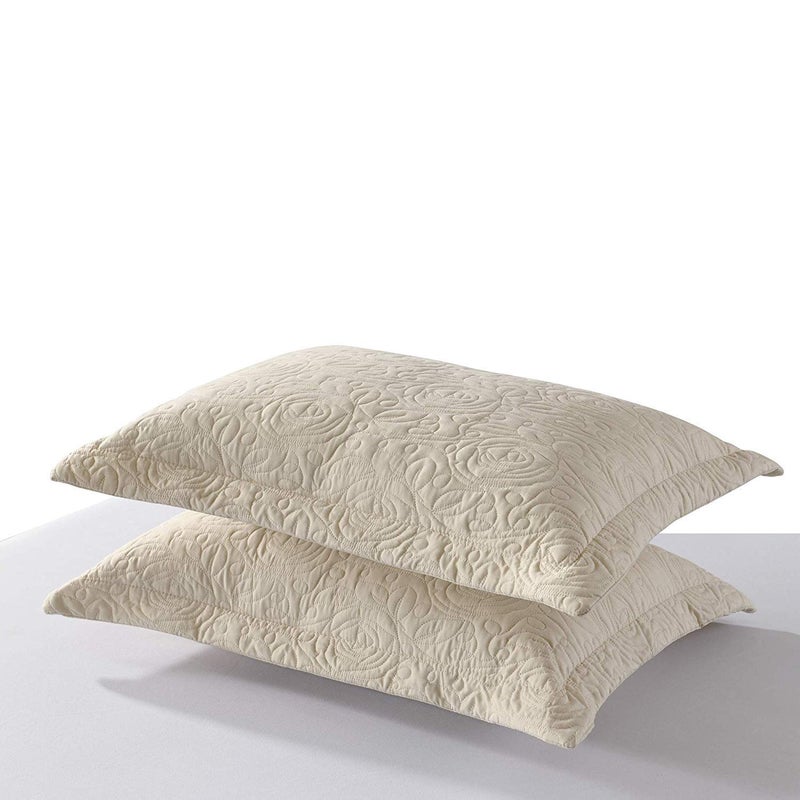 MarCielo 2-Piece Embroidered Pillow Shams, King Decorative Microfiber Pillow Covers Set, King Size (Light Beige) - Image 2