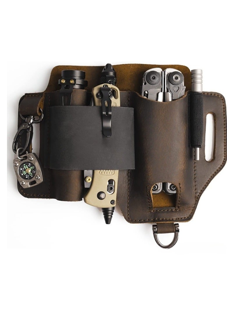 Topstache Leather Multitool Sheath,EDC Belt Organizer for Work and Daily Use,Leatherman Sheath,EDC Pocket Organizer for Flashlight and Multitool,Gifts for Men for Multitool,Darkbrown - Image 1