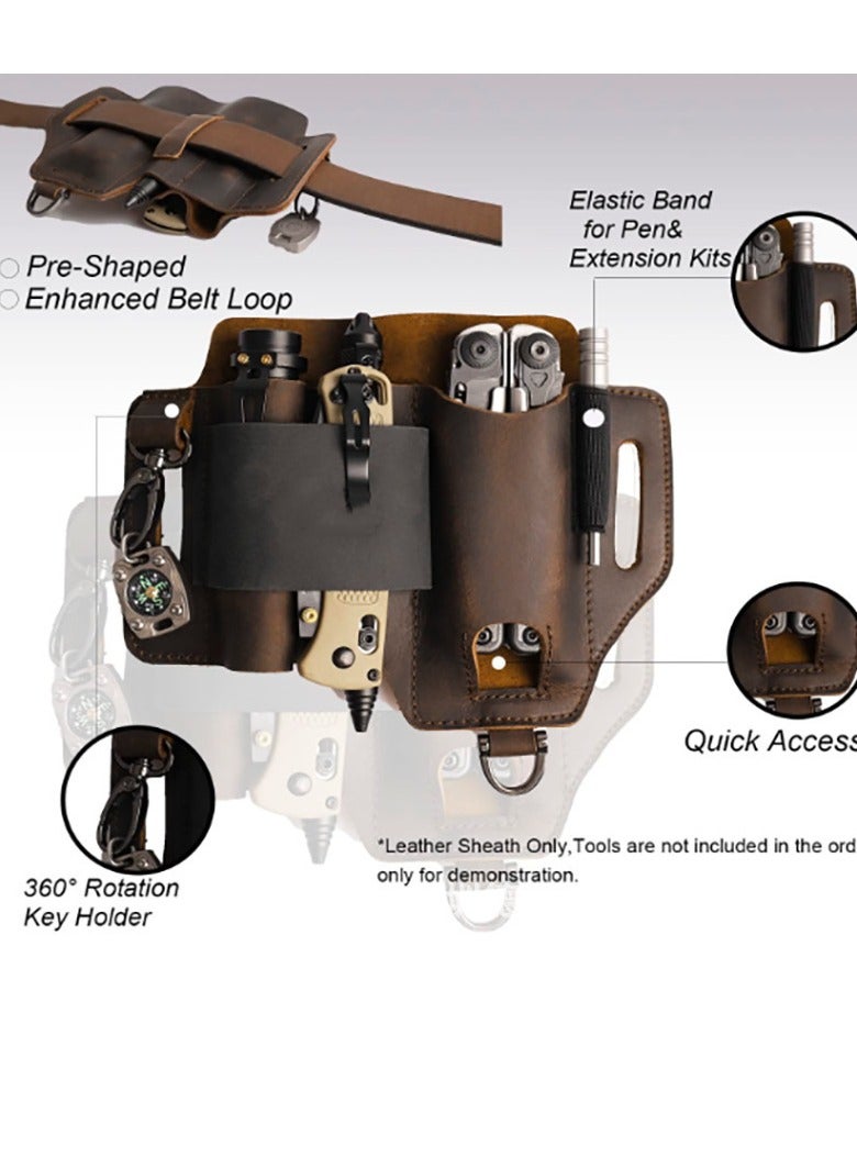 Topstache Leather Multitool Sheath,EDC Belt Organizer for Work and Daily Use,Leatherman Sheath,EDC Pocket Organizer for Flashlight and Multitool,Gifts for Men for Multitool,Darkbrown - Image 2