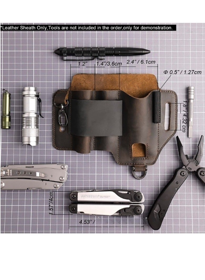 Topstache Leather Multitool Sheath,EDC Belt Organizer for Work and Daily Use,Leatherman Sheath,EDC Pocket Organizer for Flashlight and Multitool,Gifts for Men for Multitool,Darkbrown - Image 3