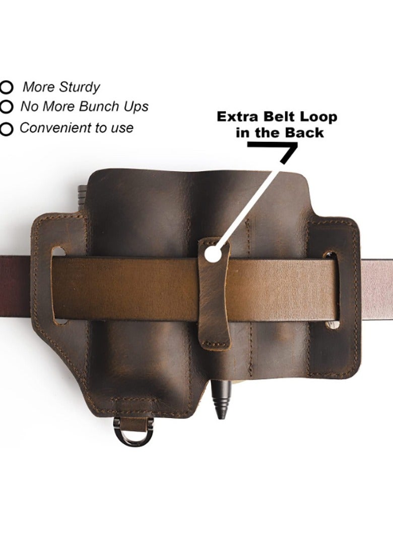 Topstache Leather Multitool Sheath,EDC Belt Organizer for Work and Daily Use,Leatherman Sheath,EDC Pocket Organizer for Flashlight and Multitool,Gifts for Men for Multitool,Darkbrown - Image 4