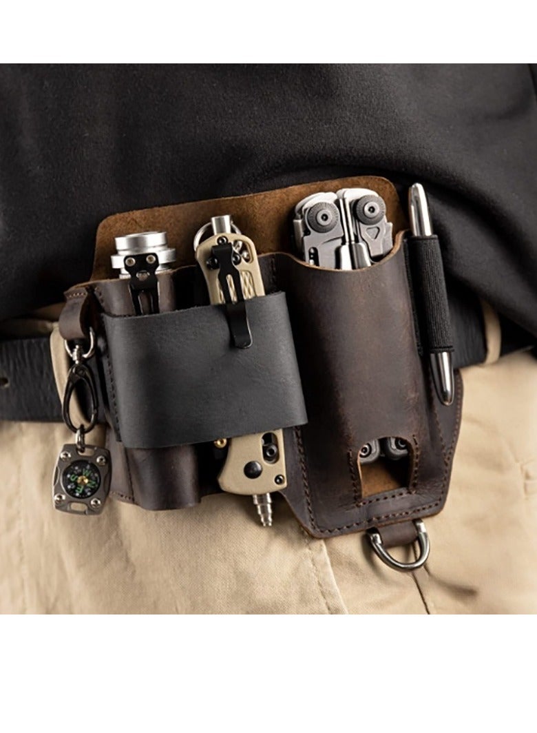 Topstache Leather Multitool Sheath,EDC Belt Organizer for Work and Daily Use,Leatherman Sheath,EDC Pocket Organizer for Flashlight and Multitool,Gifts for Men for Multitool,Darkbrown - Image 5