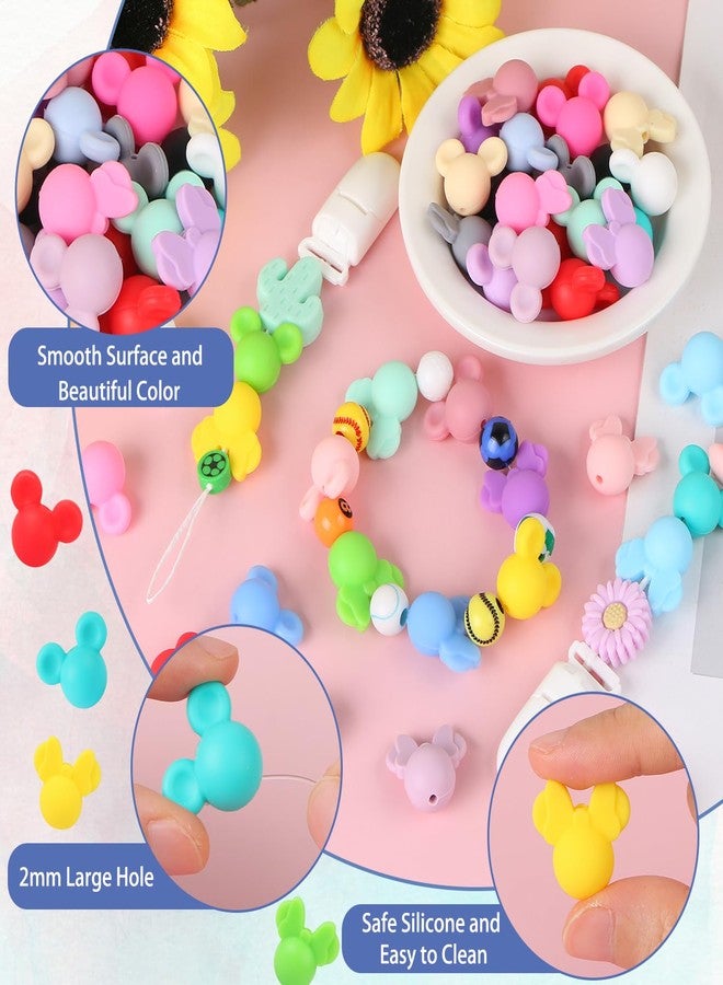 EVERMARKET 40 Pcs Mouse Head Silicone Beads, Cute Focal Beads for Keychain Making, Mixed Kind Colors - Image 4