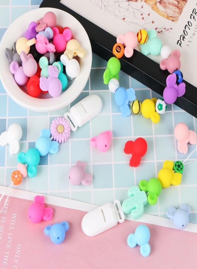 EVERMARKET 40 Pcs Mouse Head Silicone Beads, Cute Focal Beads for Keychain Making, Mixed Kind Colors - Image 3