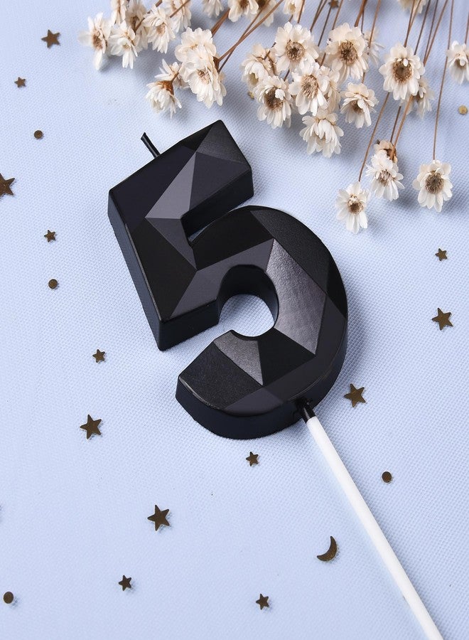 PHD CAKE 2.76 Inch Crystal Black 5 Number Birthday Candles, Black Number Candles, Cake Number Candles, Party Celebration - Image 2