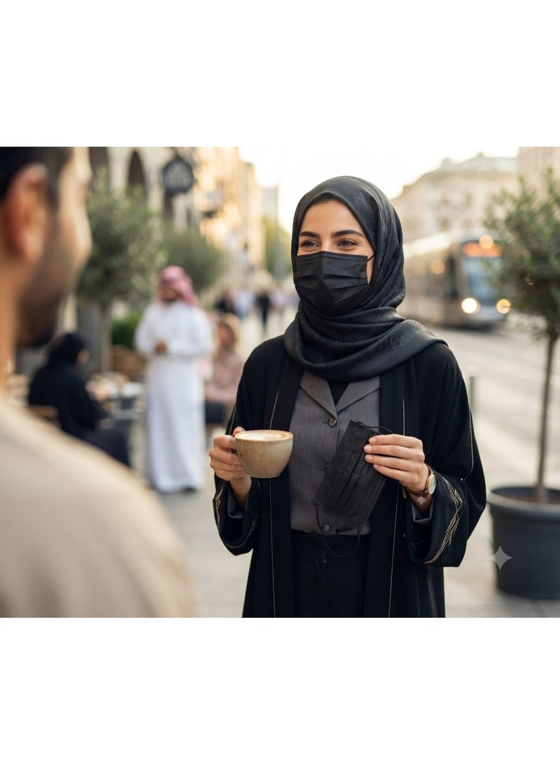 مجموعة أقنعة وجه سوداء للاستعمال مرة واحدة مكونة من 50 قطعة - Image 2