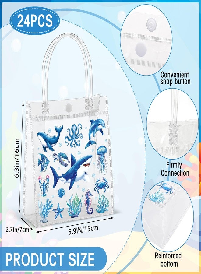 Tenceur 24 Pcs Under the Sea Party Favor Bags Sea Animals PVC Clear Ocean Gift Bags with Handle Ocean Animals Shark Theme Goodies for Birthday Baby Shower Supplies Candy Snack Treat Wrapping - Image 2