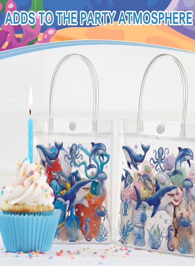 Tenceur 24 Pcs Under the Sea Party Favor Bags Sea Animals PVC Clear Ocean Gift Bags with Handle Ocean Animals Shark Theme Goodies for Birthday Baby Shower Supplies Candy Snack Treat Wrapping - Image 5