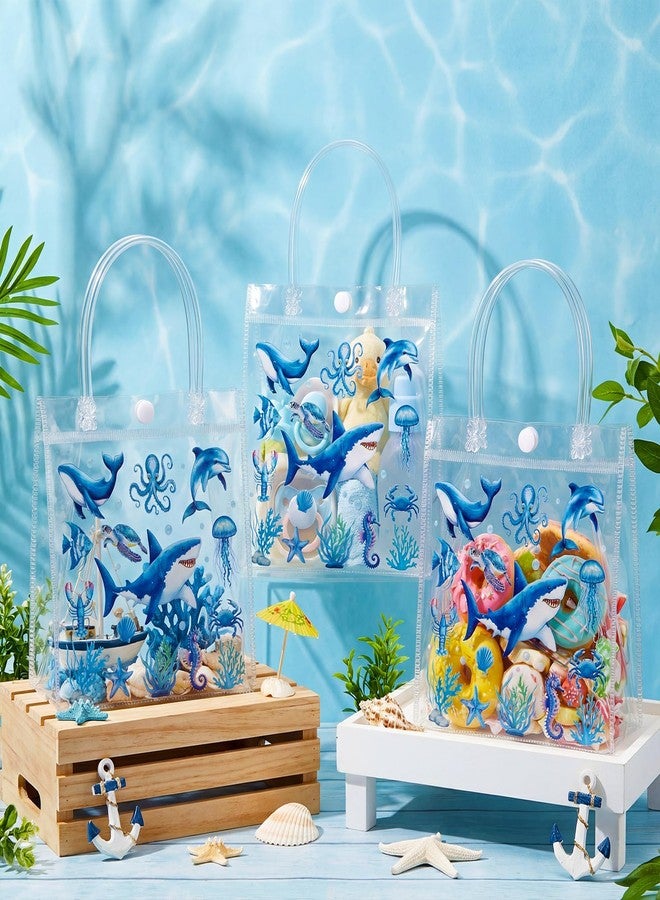 Tenceur 24 Pcs Under the Sea Party Favor Bags Sea Animals PVC Clear Ocean Gift Bags with Handle Ocean Animals Shark Theme Goodies for Birthday Baby Shower Supplies Candy Snack Treat Wrapping - Image 3