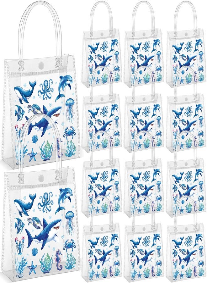 Tenceur 24 Pcs Under the Sea Party Favor Bags Sea Animals PVC Clear Ocean Gift Bags with Handle Ocean Animals Shark Theme Goodies for Birthday Baby Shower Supplies Candy Snack Treat Wrapping - Image 1