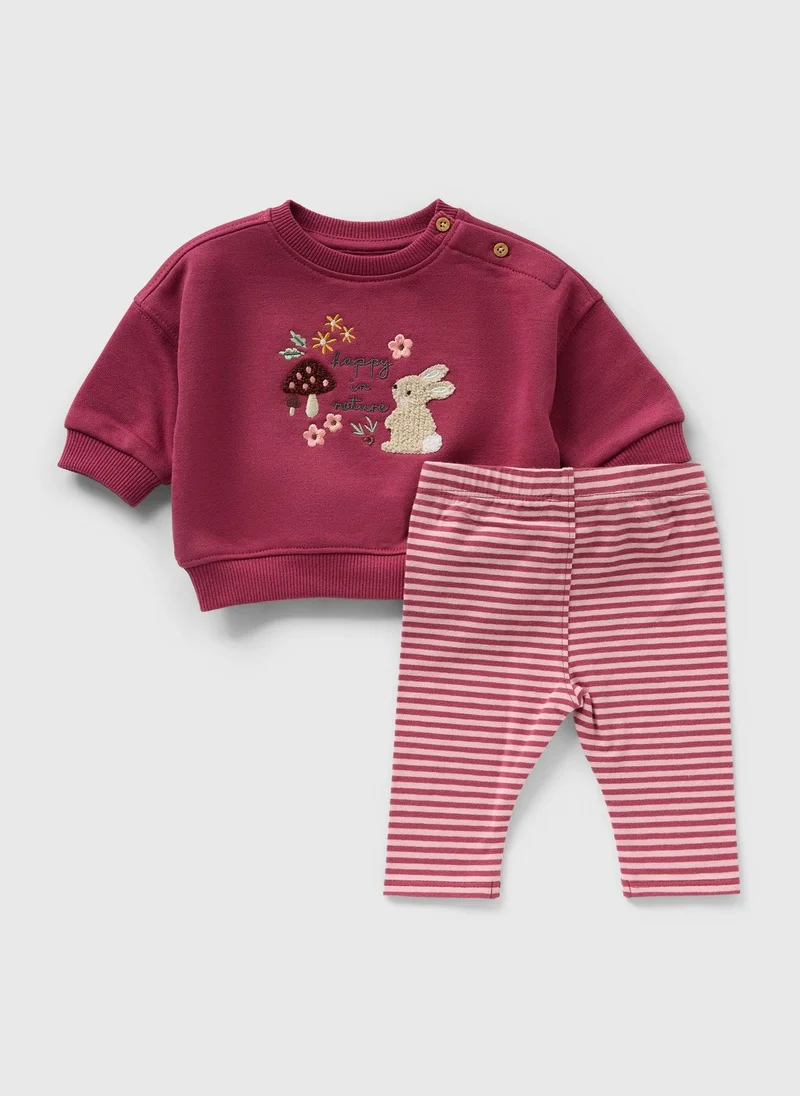 Matalan Baby Burgundy 3D Woodland Sweatshirt & Legging Set