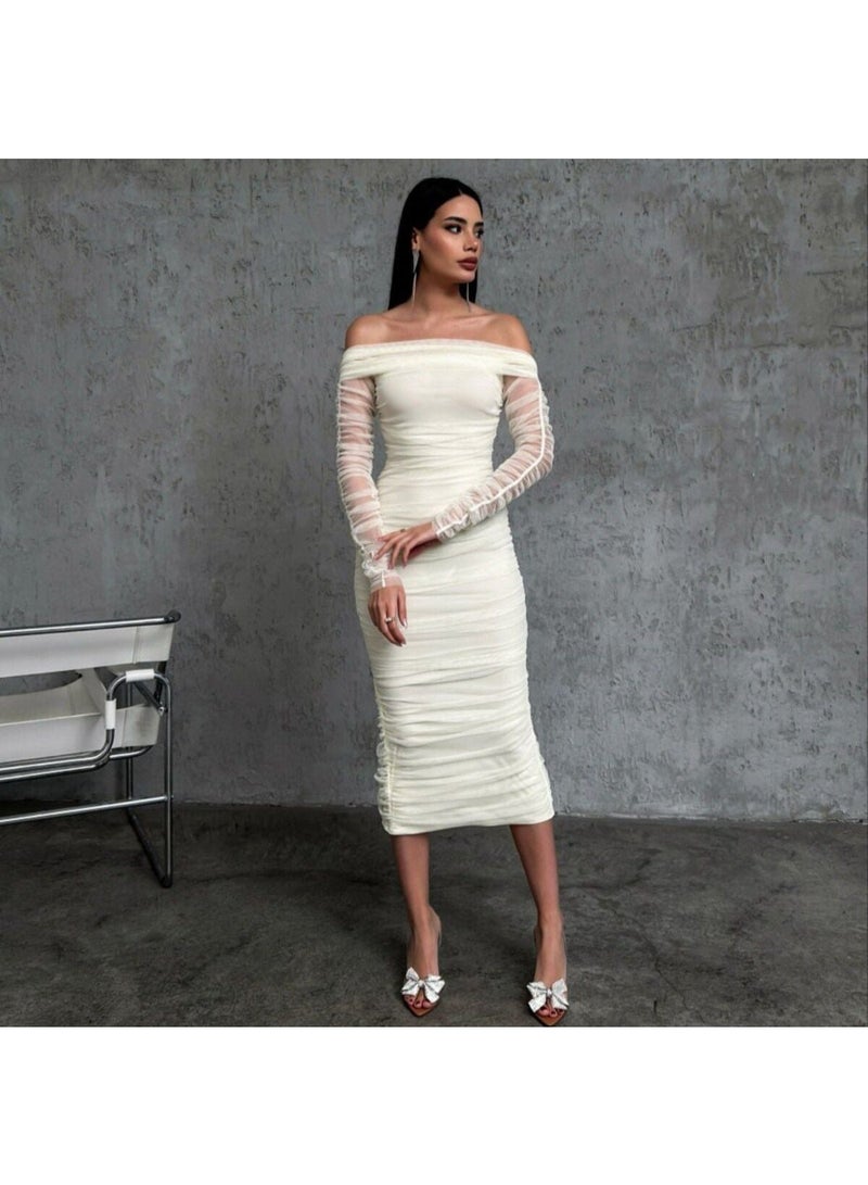 ZAGHOU Long Sleeve Slim Fit Midi Pencil Dress - Image 2