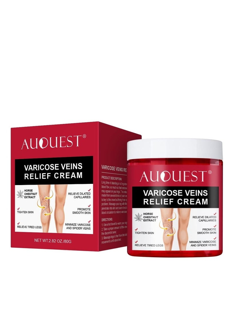 AuQuest Varicose Veins and Spider Vein Cream for Legs Relief Phlebitis Angiitis Tired and Heavy Legs Improve the Apperance of Legs 80g - Image 1