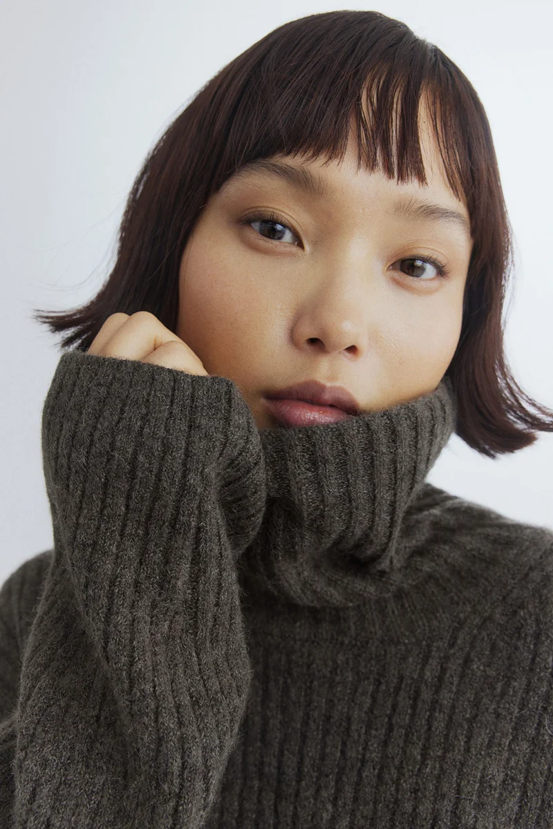 H&M Mama Rib-Knit Polo-Neck Jumper