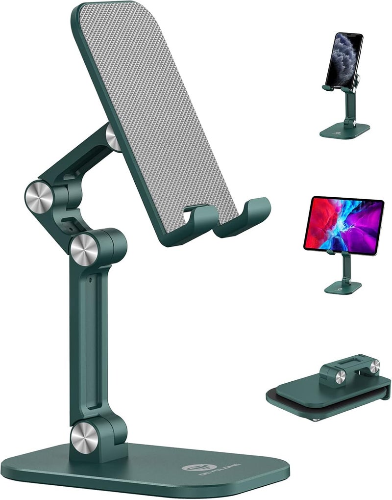 Ocyclone Phone Stand, Adjustable Height and Angle Foldable Cell Phone Stand Holder for Desk, Taller iPhone Stand Compatible with 4.7"-13" Smartphones iPad Tablet, Green - Image 1