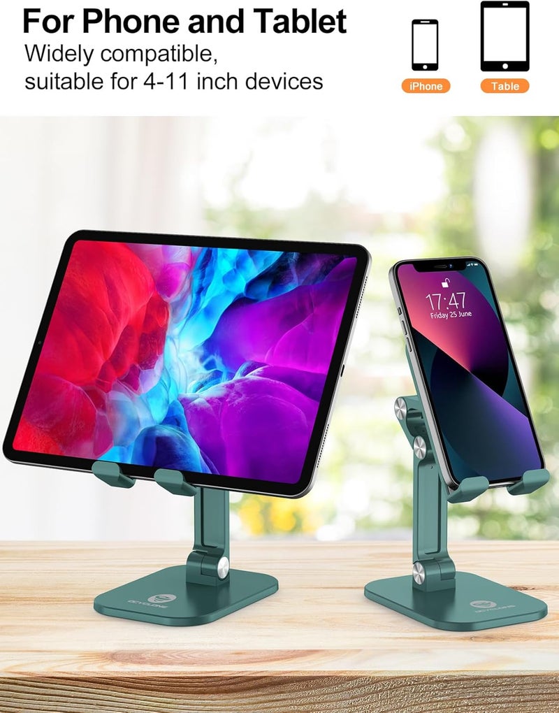 Ocyclone Phone Stand, Adjustable Height and Angle Foldable Cell Phone Stand Holder for Desk, Taller iPhone Stand Compatible with 4.7"-13" Smartphones iPad Tablet, Green - Image 4