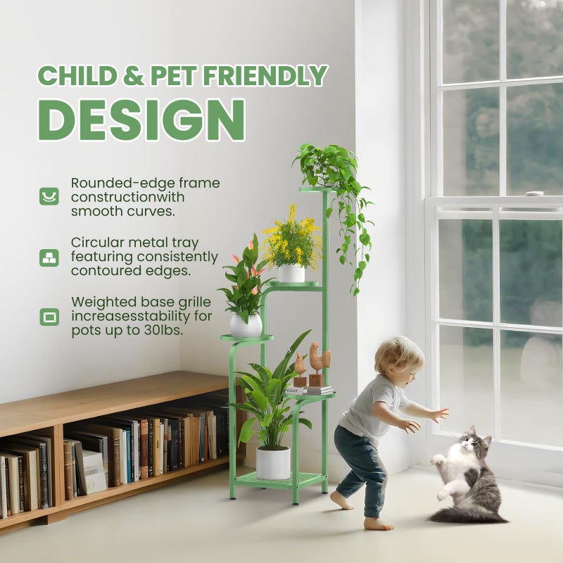 TOSKING 5 Tier Tall Plant Stand Indoor Outdoor, Heavy Duty Corner Shelf for Plants & Decor, Space Saving 3.9FT Metal Flower Pot Stand for Balcony, Garden, Living Room, Patio( Sage Green, 5Tier SQ Base) - Image 5