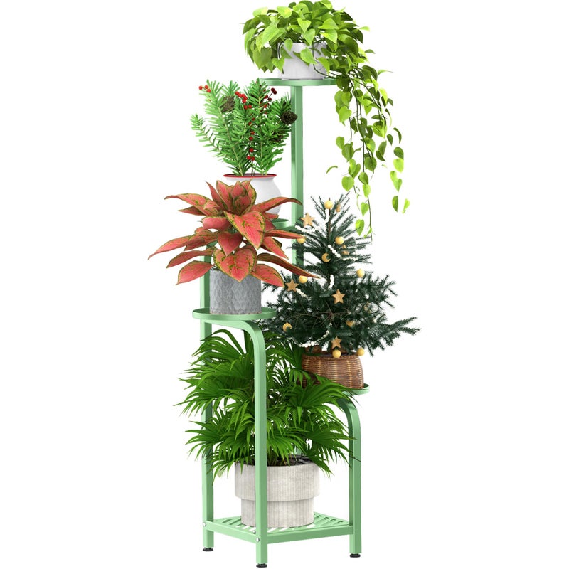 TOSKING 5 Tier Tall Plant Stand Indoor Outdoor, Heavy Duty Corner Shelf for Plants & Decor, Space Saving 3.9FT Metal Flower Pot Stand for Balcony, Garden, Living Room, Patio( Sage Green, 5Tier SQ Base) - Image 1
