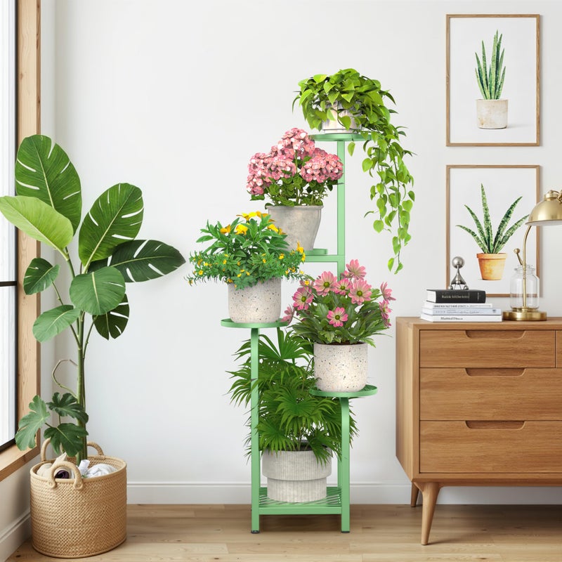 TOSKING 5 Tier Tall Plant Stand Indoor Outdoor, Heavy Duty Corner Shelf for Plants & Decor, Space Saving 3.9FT Metal Flower Pot Stand for Balcony, Garden, Living Room, Patio( Sage Green, 5Tier SQ Base) - Image 2