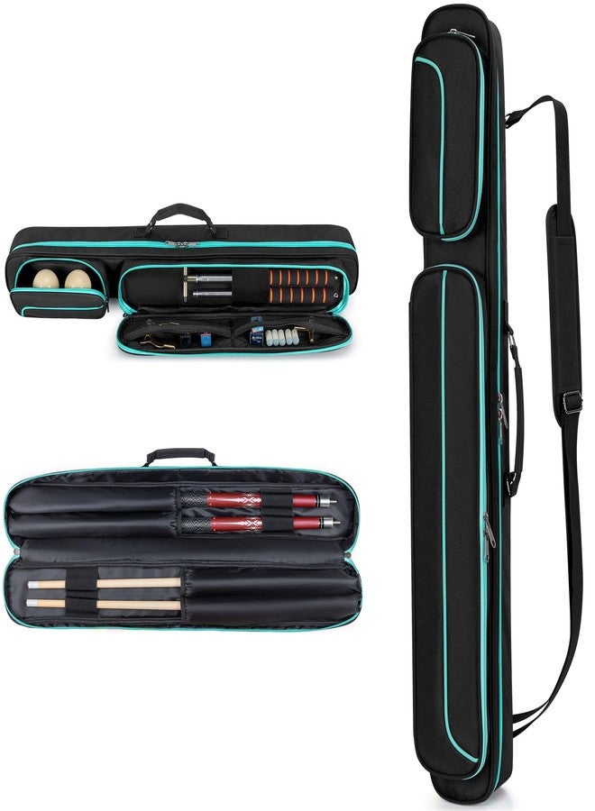 GOBUROS Pool Cue Case, 2 x 2 Pool Stick Case with 2 Shafts and 2 Butts Slots, Heavy Duty Billiard Cue Carrying Case for Pool Cue Accessories, Green - Image 1