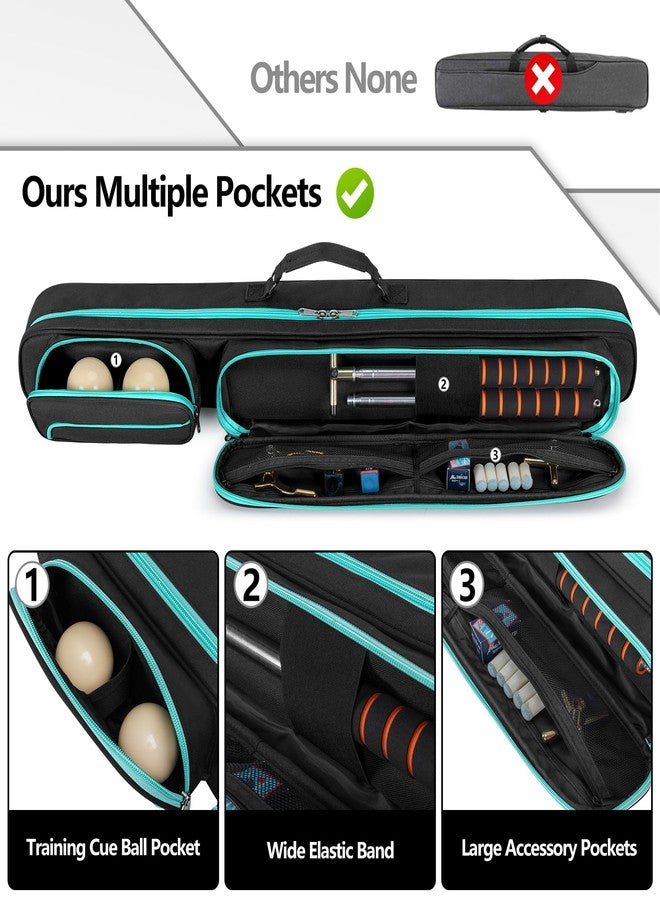 GOBUROS Pool Cue Case, 2 x 2 Pool Stick Case with 2 Shafts and 2 Butts Slots, Heavy Duty Billiard Cue Carrying Case for Pool Cue Accessories, Green - Image 3