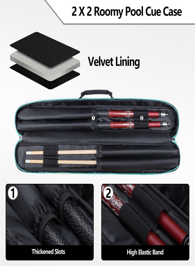 GOBUROS Pool Cue Case, 2 x 2 Pool Stick Case with 2 Shafts and 2 Butts Slots, Heavy Duty Billiard Cue Carrying Case for Pool Cue Accessories, Green - Image 2