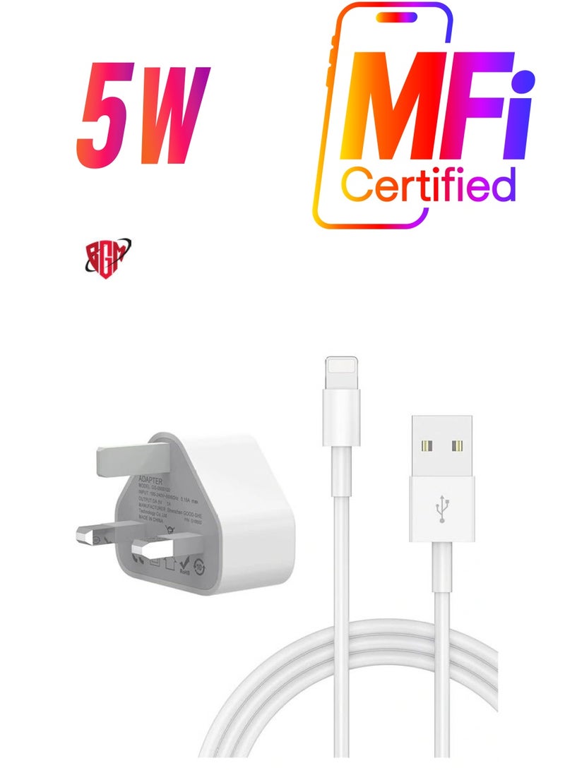 BGM 5V 1A Power Adapter Supply, USB Charger Cable and Plug Compatible for i Phone 5S, 6, 6S, 6 Plus, 6S Plus, 7, 7 Plus, 8, 8 Plus, XS, X, XS Max, 11, XR, i Pod Touch 5G Power  - Image 1
