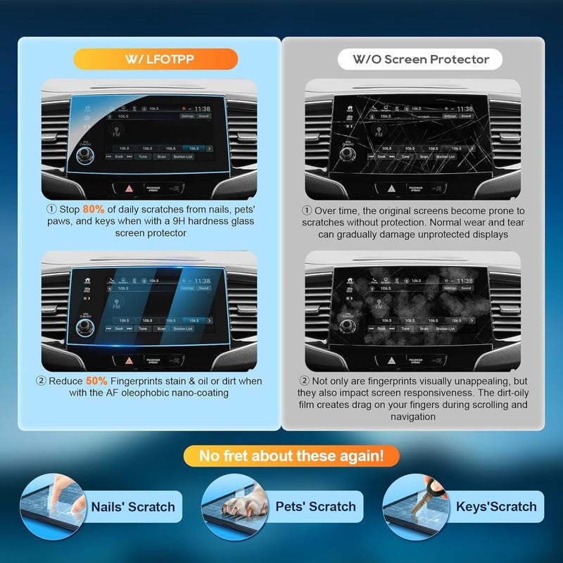 LFOTPP For 2025 Honda Passport Screen Protector - 2019~2025 Passport (EX-L/TrailSport/Black Edition/Elite/Touring) 8 inch Touchscreen 【ClarityHD+】 Anti Fingerprint 9H Hardness Tempered Glass* - Image 2