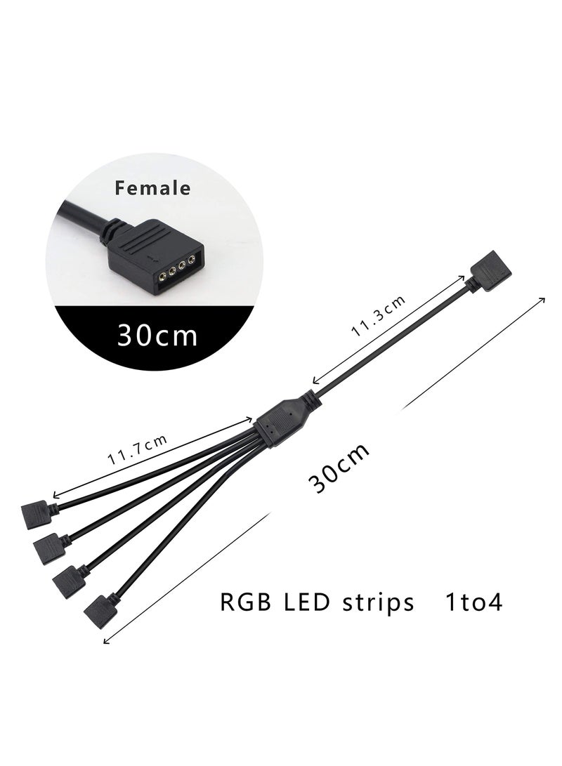 KASTWAVE RGB 1 to 4 Splitter Cable, 12V 4 PIN RGB Splitter Cable LED Strip Connector, 5050 LED Tape Light Connector, Extension Cable for Computer Fan Motherboard, 2 Pack - Image 4