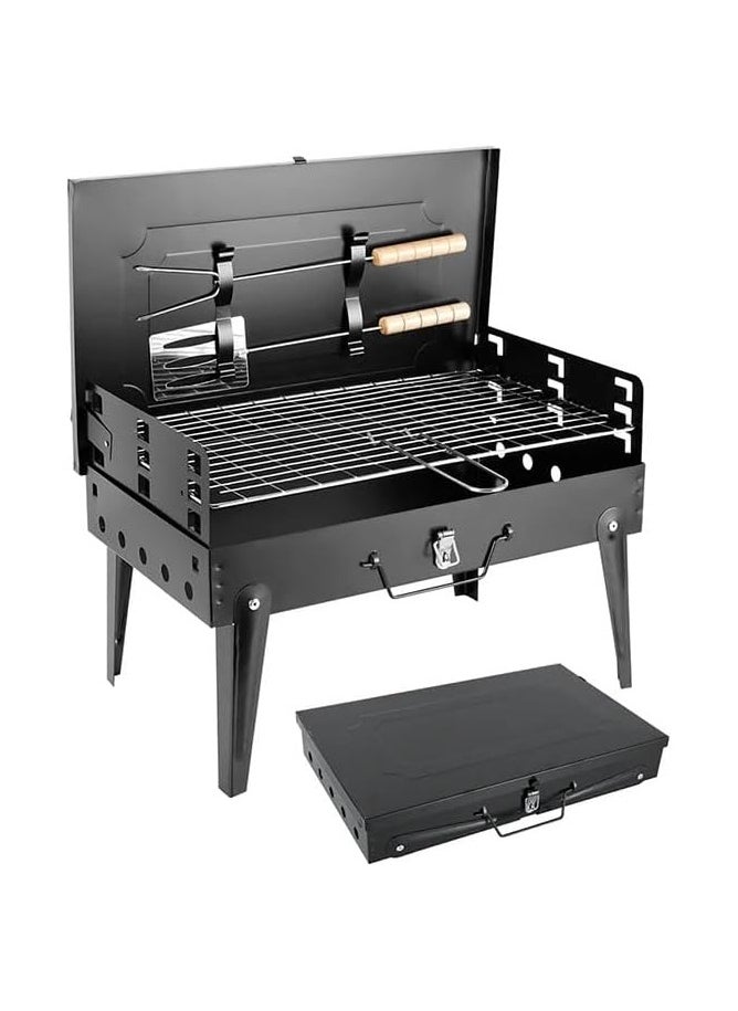 VIO Barbecue Grill Stainless Steel Charcoal Grill With Lid Accessories Foldable Durable Outdoor Household Camping BBQ Smoker for Outdoor Cooking Picnic Parties Trips Patio Backyard Camping Cooking Ramadan Get Together 45 X 42 X 25 CM  - Image 1