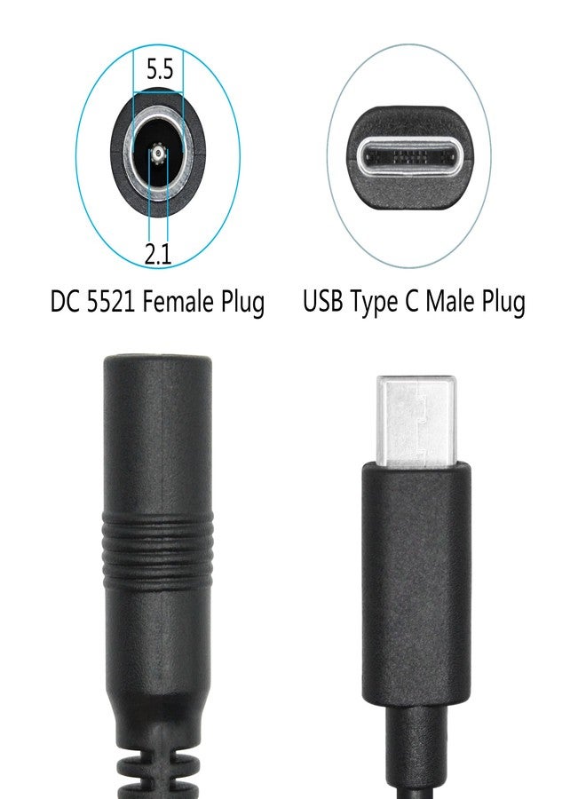 Maixbomr 4 قطع كابل طاقة DC 5.5 مم × 2.1 مم إلى USB C بطول 1 قدم، موصل DC 5521 ذكر إلى موصل USB Type C ذكر 5V 3A، كابل تمديد لشحن الطاقة، لمصباح المكتب LED، مروحة صغيرة وغيرها من معدات USB Type C - Image 4
