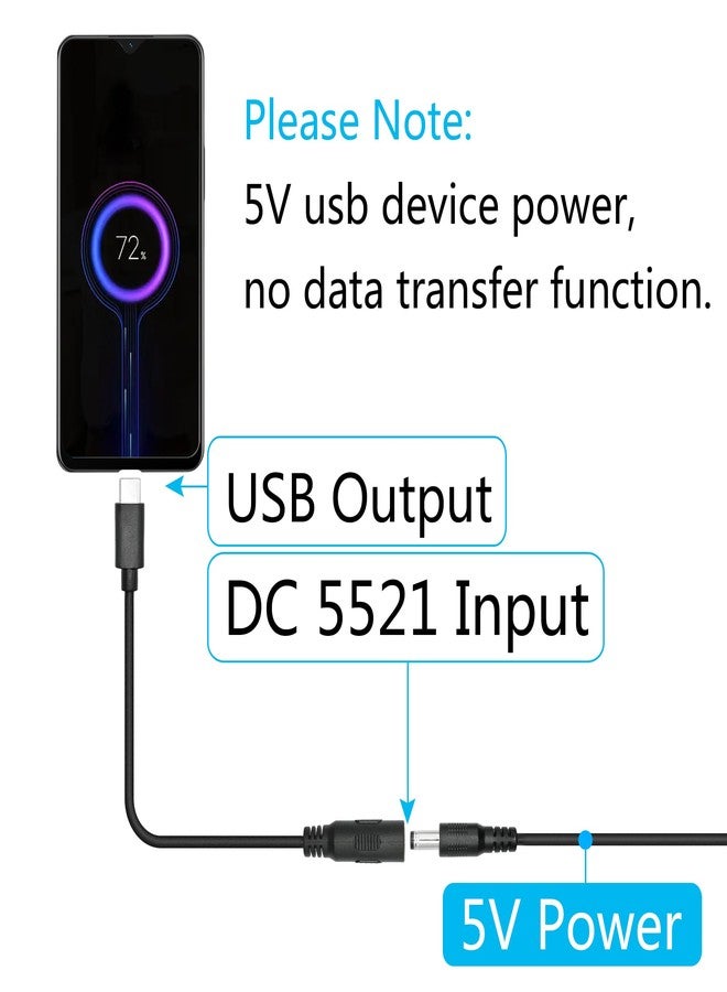 Maixbomr 4 قطع كابل طاقة DC 5.5 مم × 2.1 مم إلى USB C بطول 1 قدم، موصل DC 5521 ذكر إلى موصل USB Type C ذكر 5V 3A، كابل تمديد لشحن الطاقة، لمصباح المكتب LED، مروحة صغيرة وغيرها من معدات USB Type C - Image 3